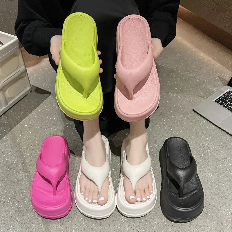 Bebealy Women Heel Flip-flops Platform Women Sandals Summer Thick Sole EVA Beach Slides For Women Casual Fashion Cloud Sandals